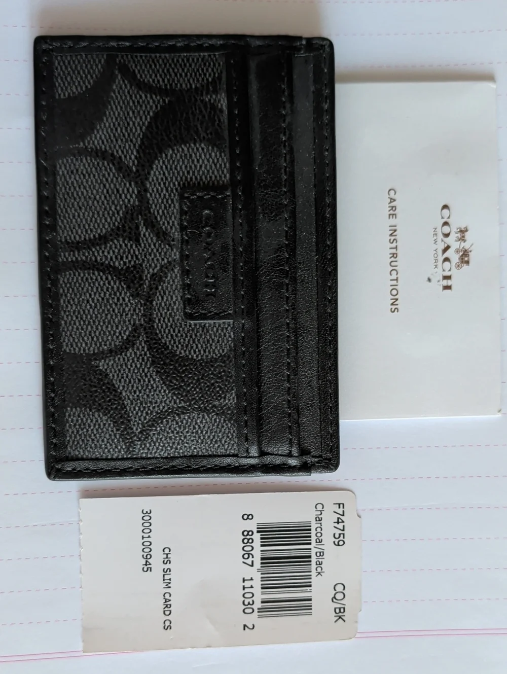Coach Card Case in Charcoal and Black